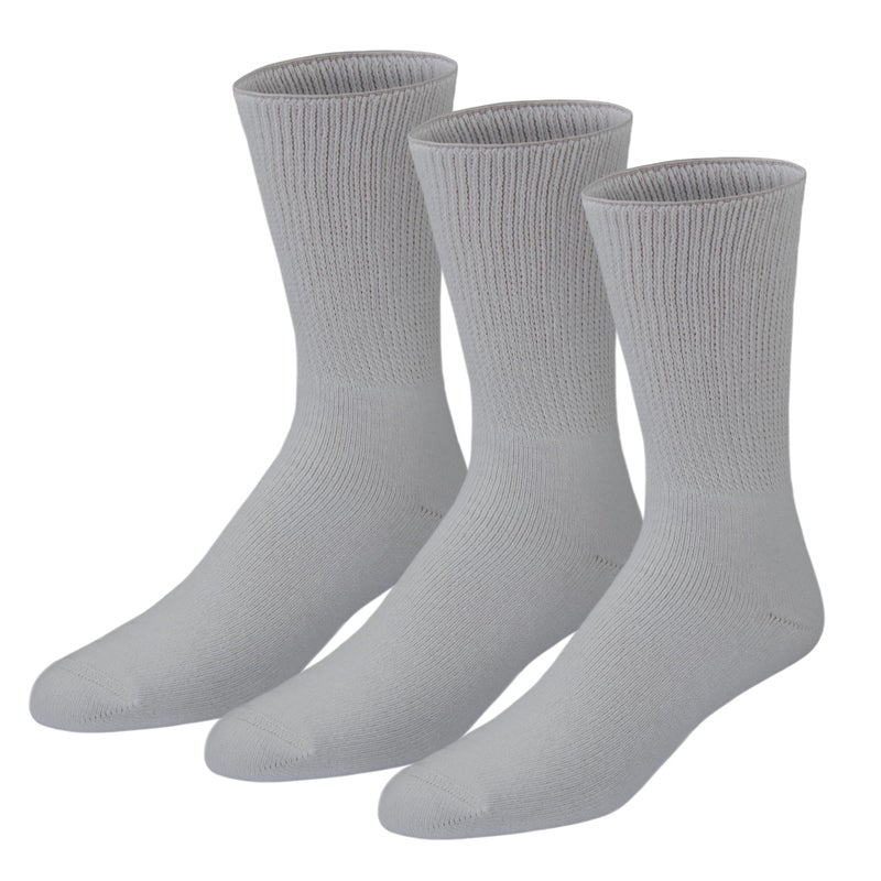 Brooklyn Socks 3 Pairs of Premium Cotton Loose Top Diabetic Neuropathy Crew Socks (10-13, Gray) - Image 1